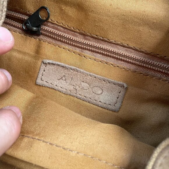 Aldo Fringed Cow Suede Leather Bucket Crossbody Bag Women's Brown Cowgirl Ranch - Picture 5 of 12